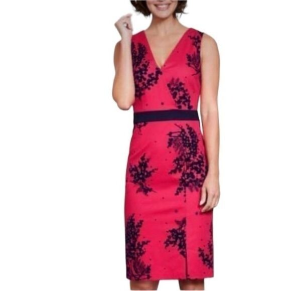 Boden Dress Womens 14R Pink Navy Floral Print Sleeveless Sheath Knee Length - Picture 3 of 12